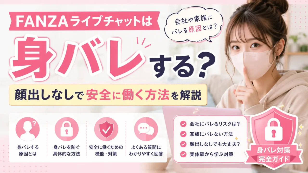 FANZAライブチャットは身バレする？会社や家族にバレる原因と顔出しなしで安全に働く方法を解説するアイキャッチ画像