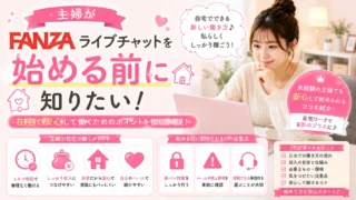 主婦がFANZAライブチャットを始める前に知りたい在宅の働き方や注意点を解説するアイキャッチ画像
