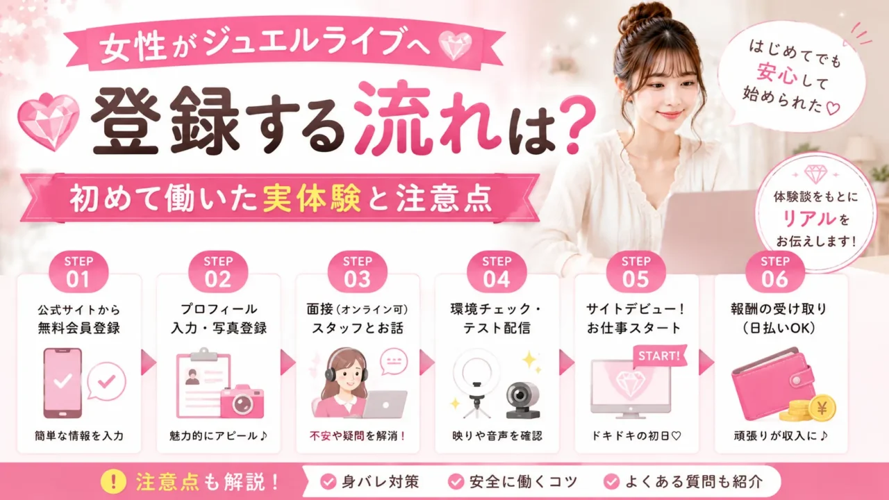 ジュエルライブへの登録方法から初回配信までの流れを、実体験を交えながら分かりやすく解説します。