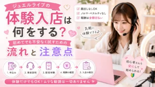 ジュエルライブの体験入店で何をするのか、初めてでも不安なく試すための流れと注意点を解説するアイキャッチ画像
