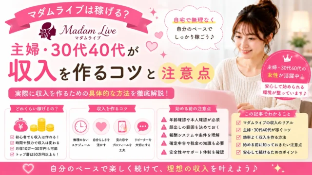 マダムライブは稼げるのか、主婦や30代40代女性が収入を作るコツと注意点を解説するアイキャッチ画像