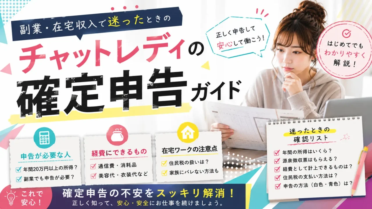 alt属性 チャットレディの確定申告について、副業や在宅収入で迷ったときの確認ポイントや申告の基本をわかりやすく解説するアイキャッチ画像