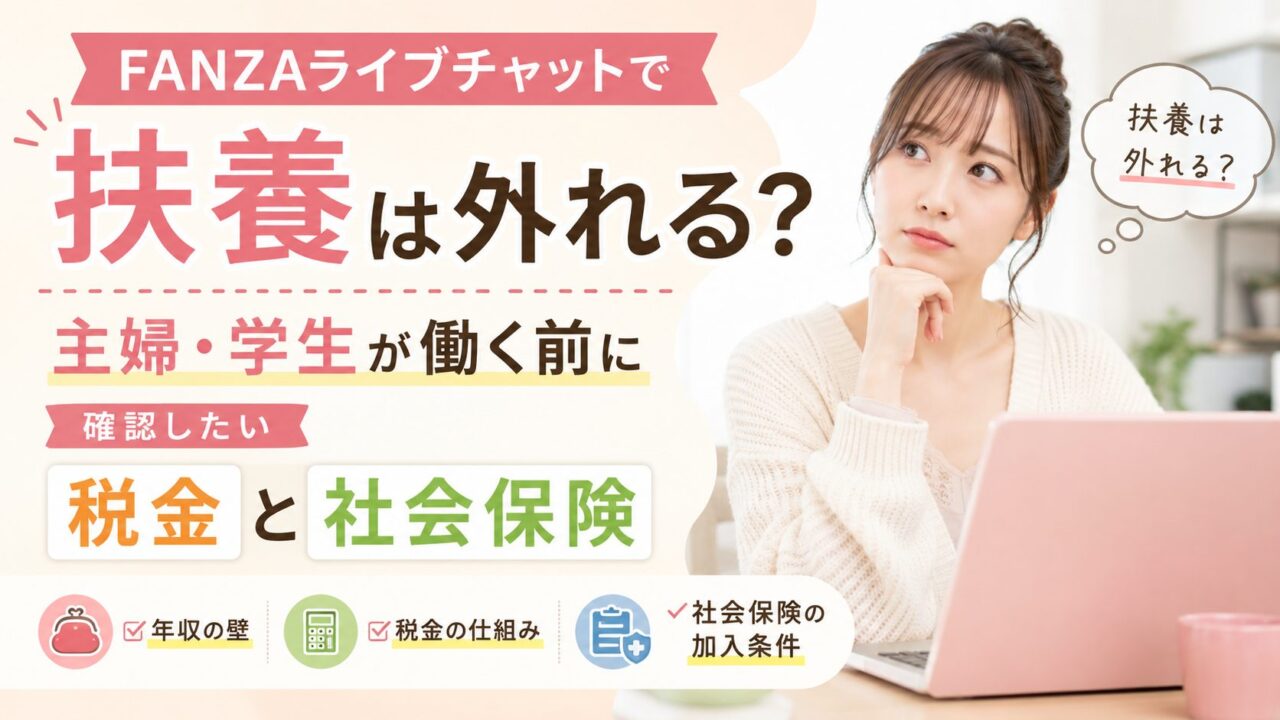 FANZAライブチャットで扶養は外れる？主婦・学生が働く前に確認したい税金と社会保険を解説するイメージ画像